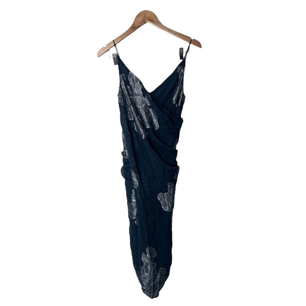Nicole Miller Y2K Vintage Silk Asymmetric Blue Midi Dress 0